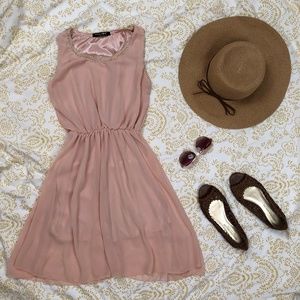 Light Pink sundress with gold neckline